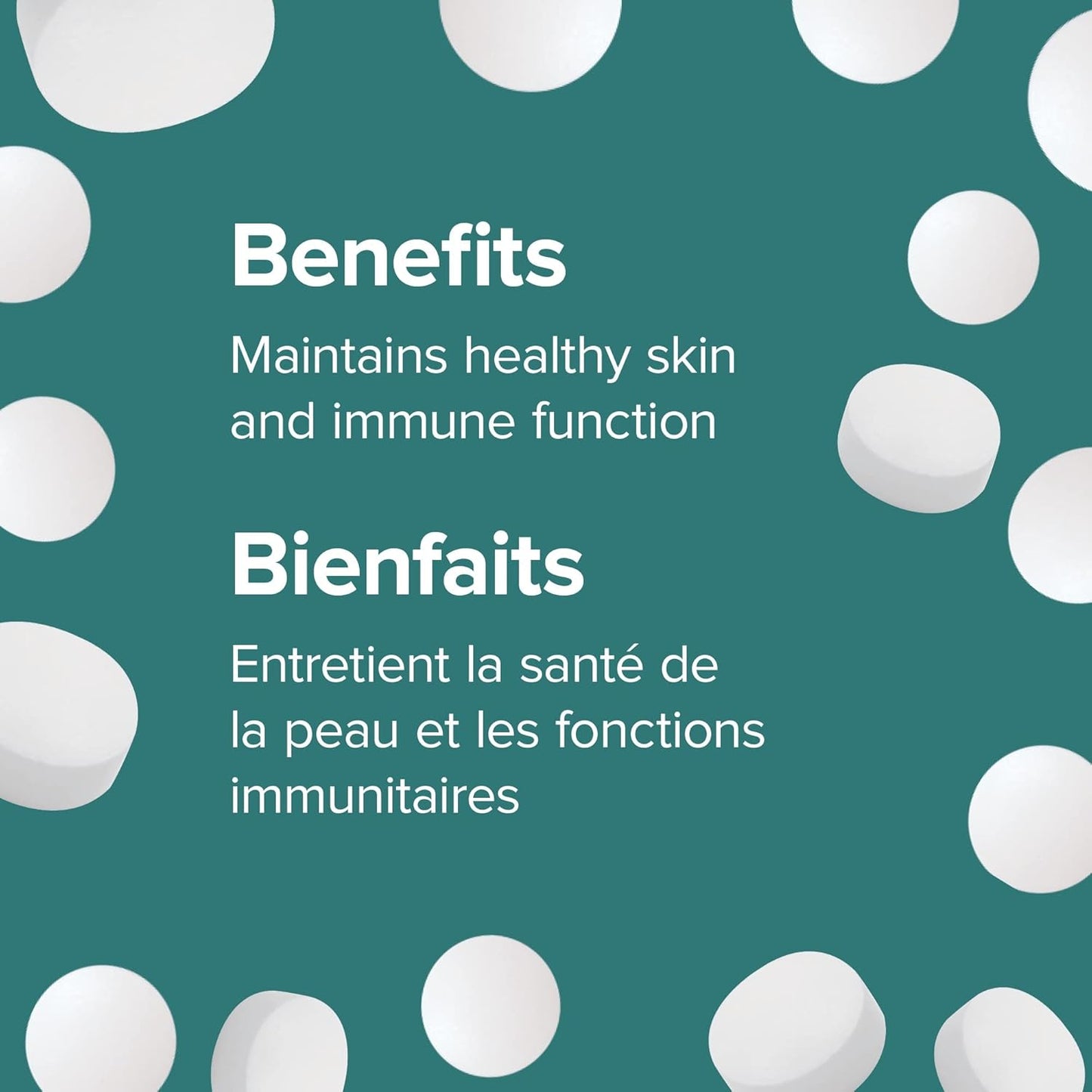 Text about benefits of maintaining healthy skin and immune function with white circles on a teal background
