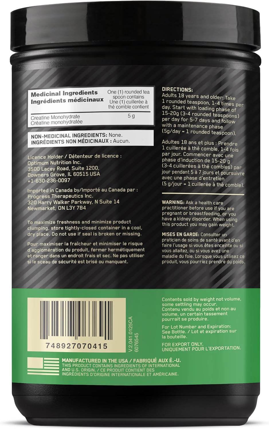 A black supplement tub with a black lid, showing the back label with white text, a barcode, and a green band at the bottom. The brand name 'Garden Therapy' is visible on the label.