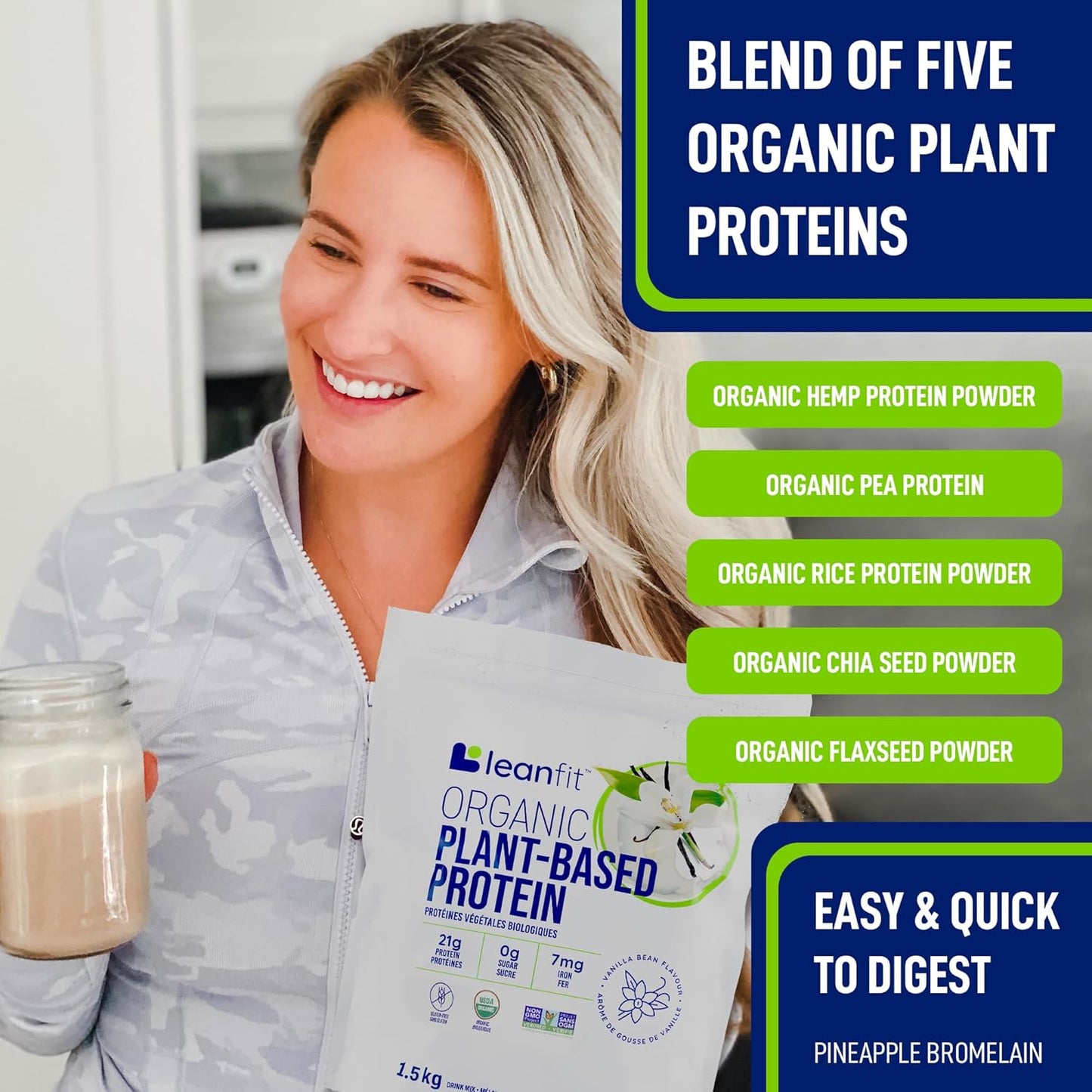 LeanFit Organic Plant-Based Protein – Vanilla - 44 Servings