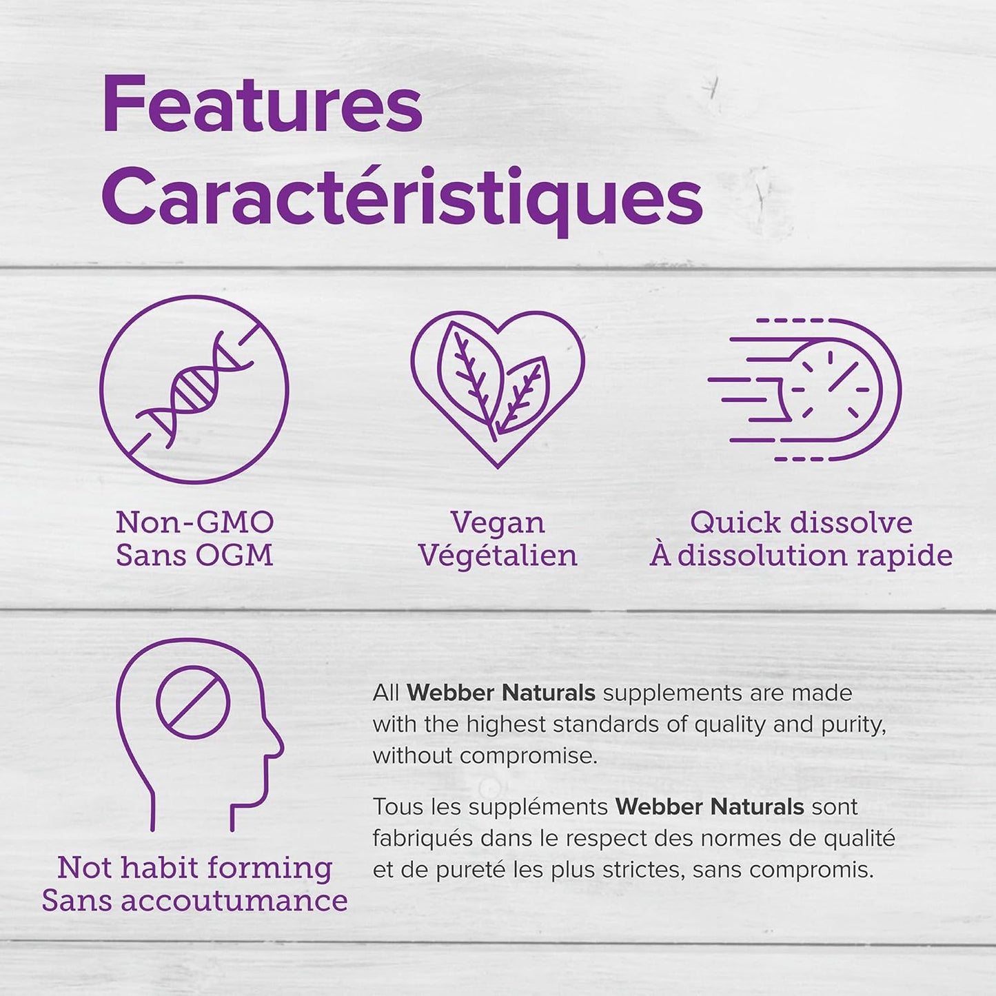 Product features with icons and text on a light gray background