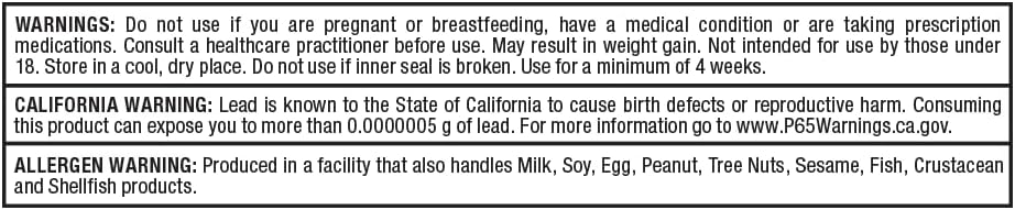 Product label with warnings and information text on a white background