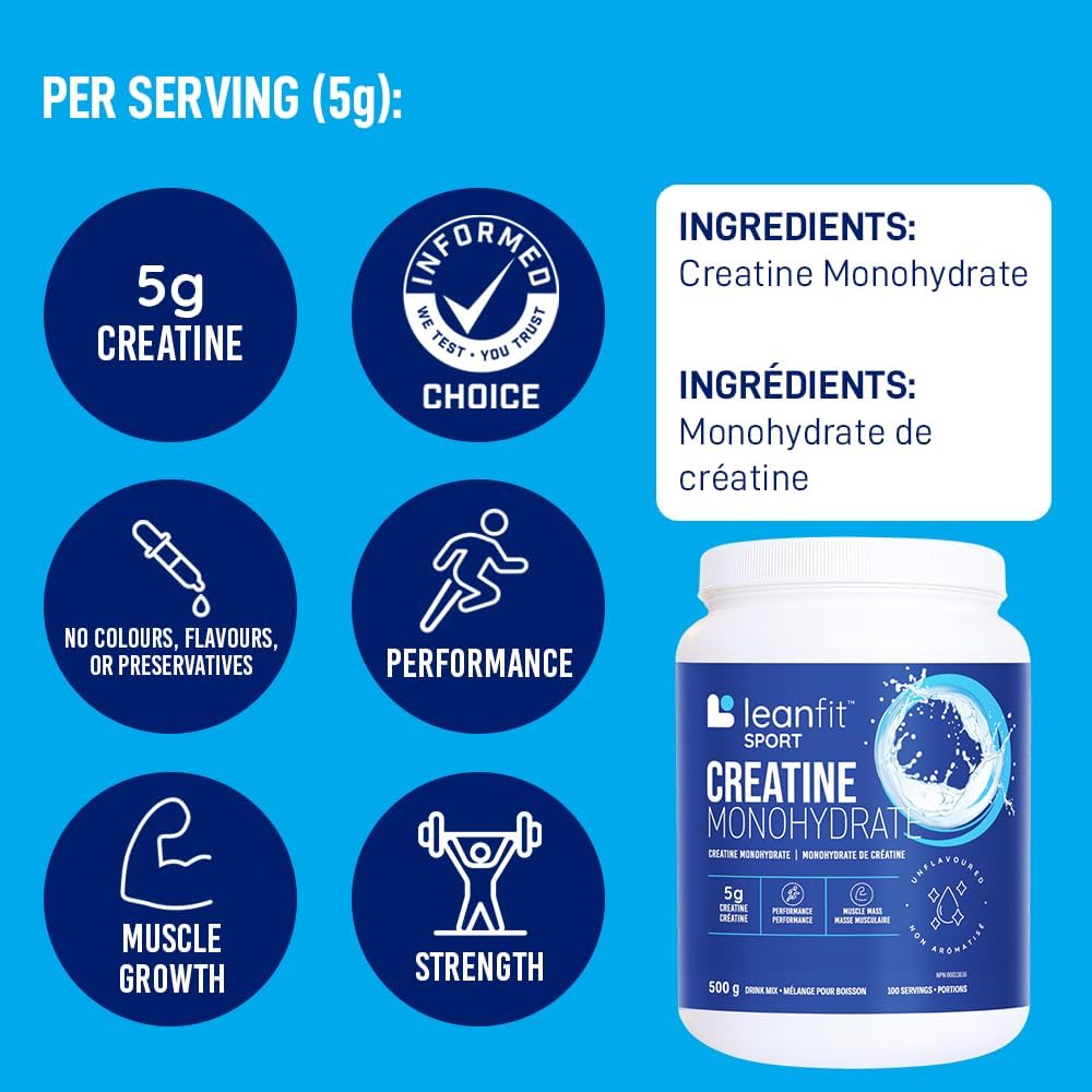 LeanFit Sport Creatine Monohydrate – Unflavoured - 100 Servings