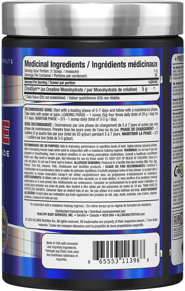 Back label of a supplement container with text and nutritional information.