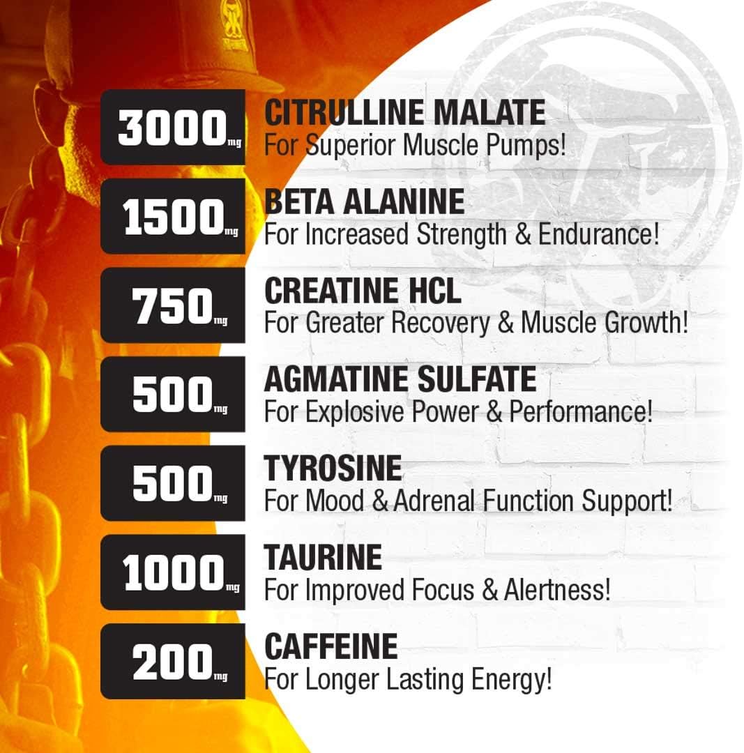 Supplement label with various ingredients and their benefits on an orange and white background