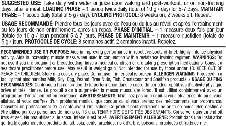 Nutritional supplement label with usage instructions and product details.
