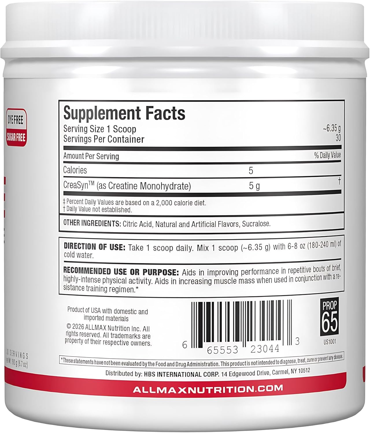 Supplement container with label showing 'AllMax Nutrition' branding