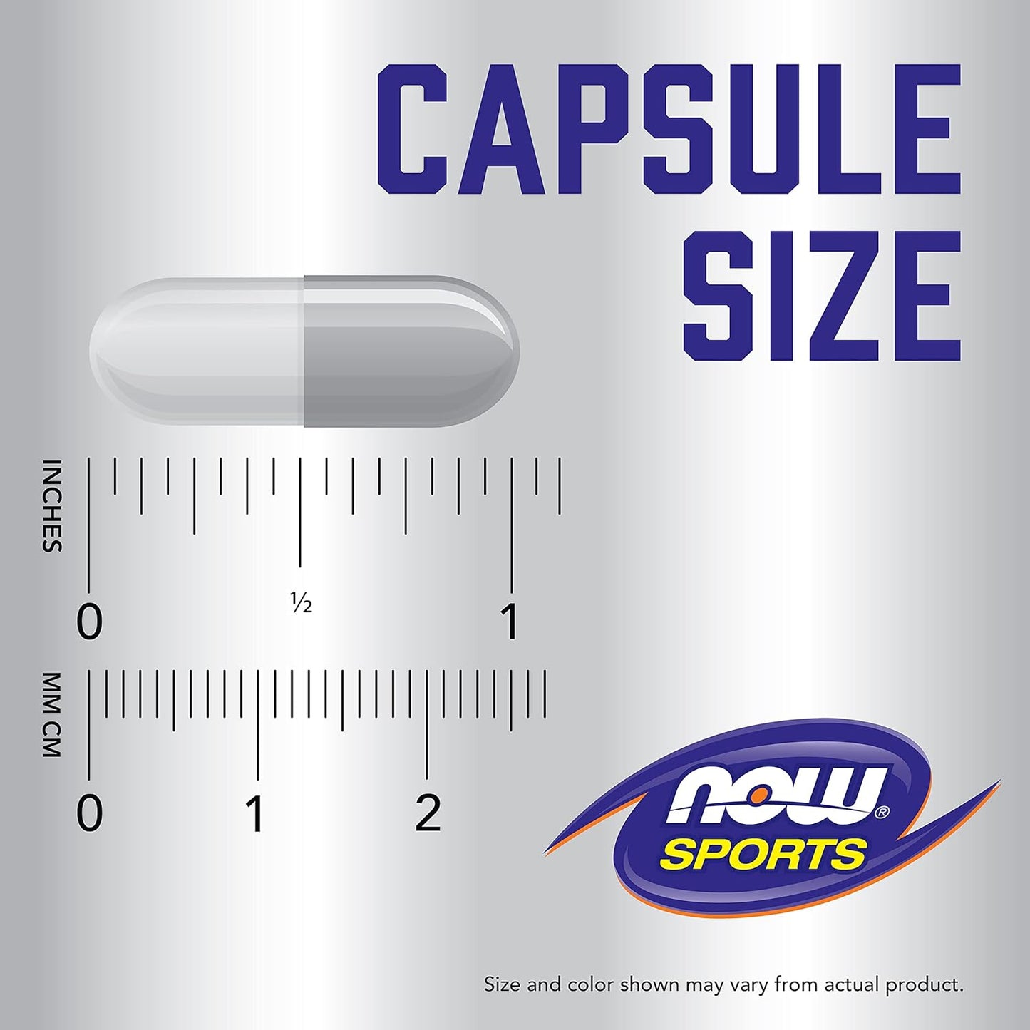 Capsule size chart with a ruler and Now Sports logo on a white background