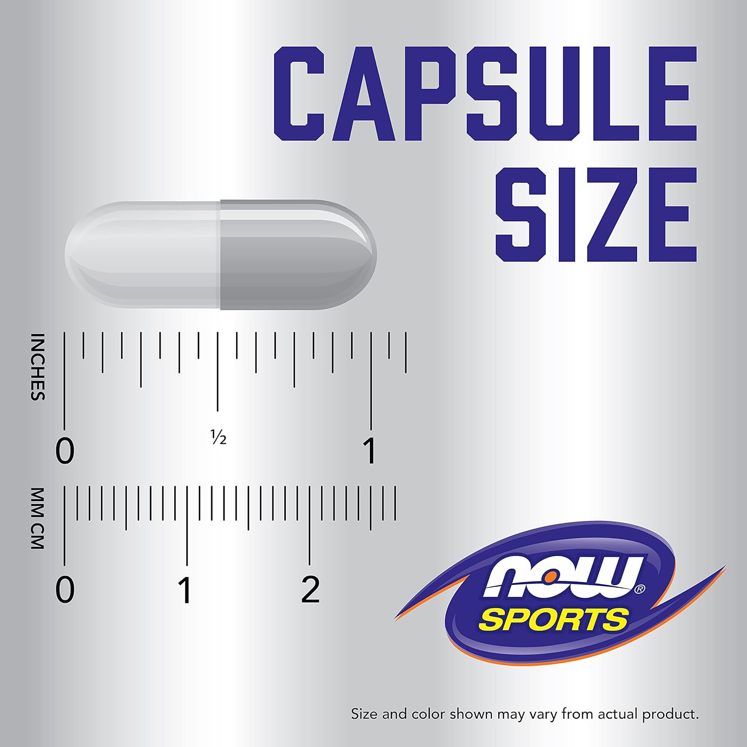 Capsule size chart with a ruler and Now Sports logo on a white background