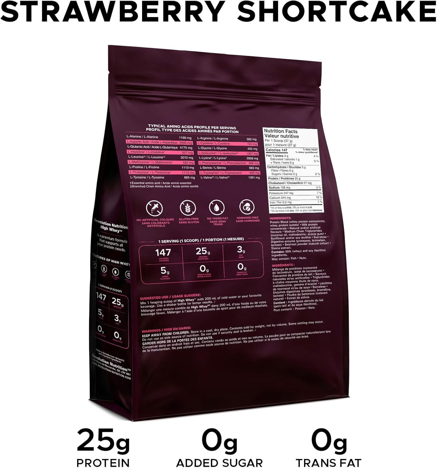 Nutritional information on a dark purple package labeled 'Strawberry Shortcake'.