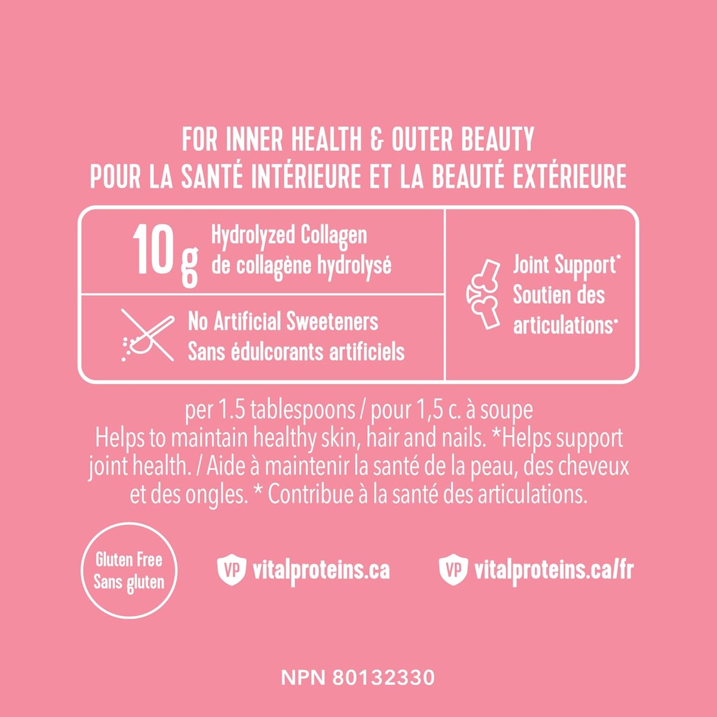 Vital Proteins product label on a pink background with text and branding.