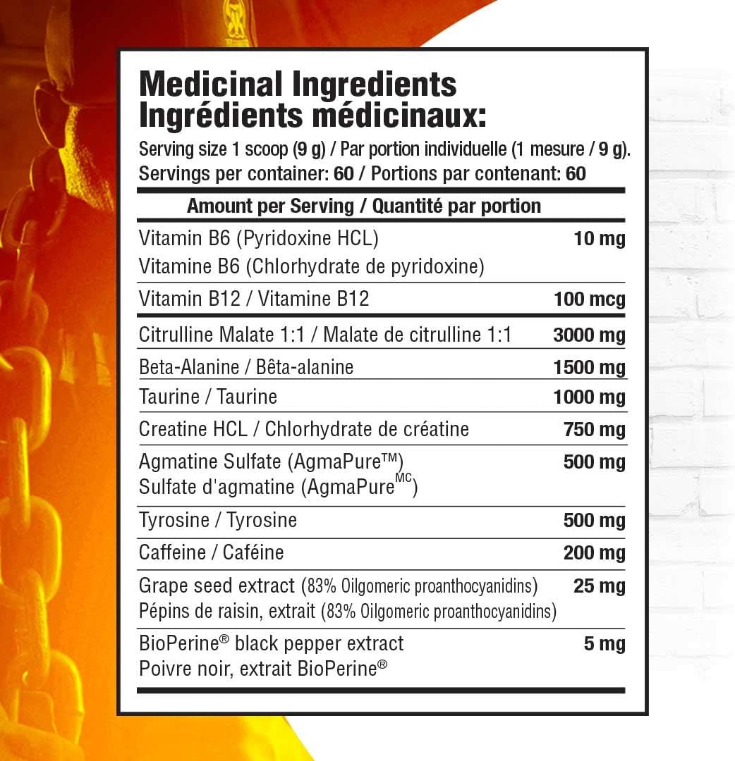 Nutritional label with medicinal ingredients on a white background