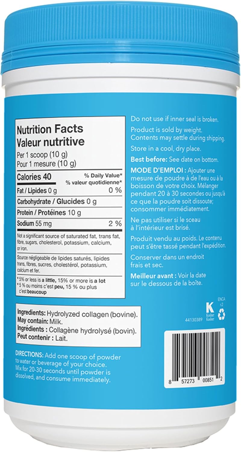 Nutrition facts label on a supplement container with blue lid
