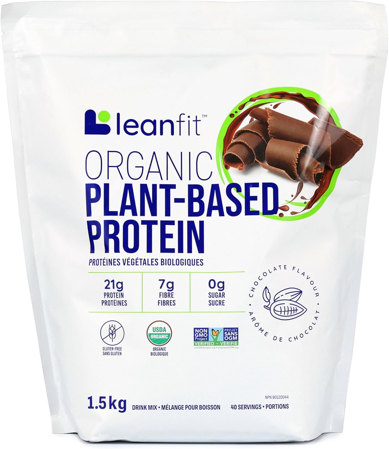 Leanfit Organic Plant-Based Protein Powder – Chocolate (21g Protein, Vegan, Dairy-Free, 1.5kg)