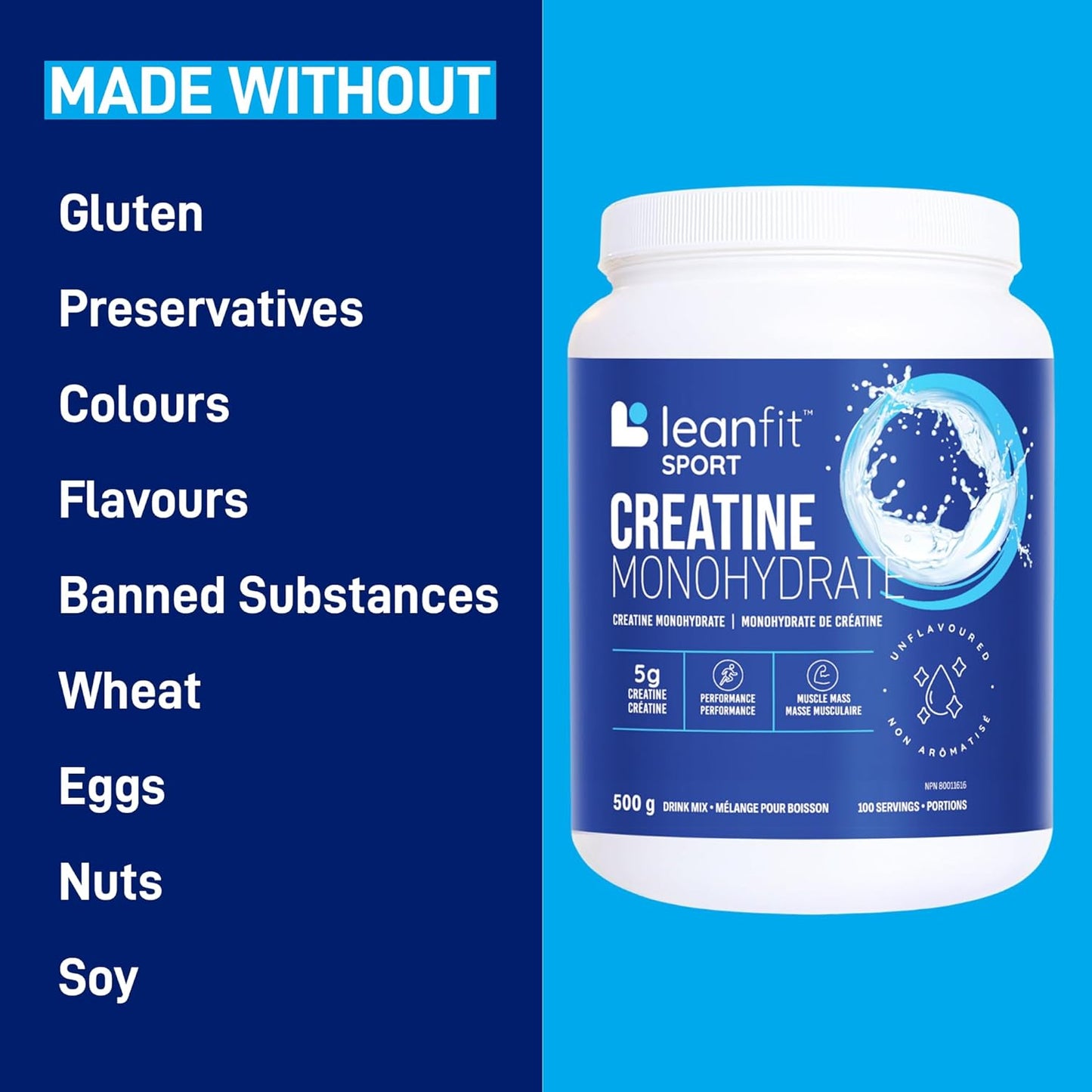 LeanFit Sport Creatine Monohydrate – Unflavoured - 100 Servings
