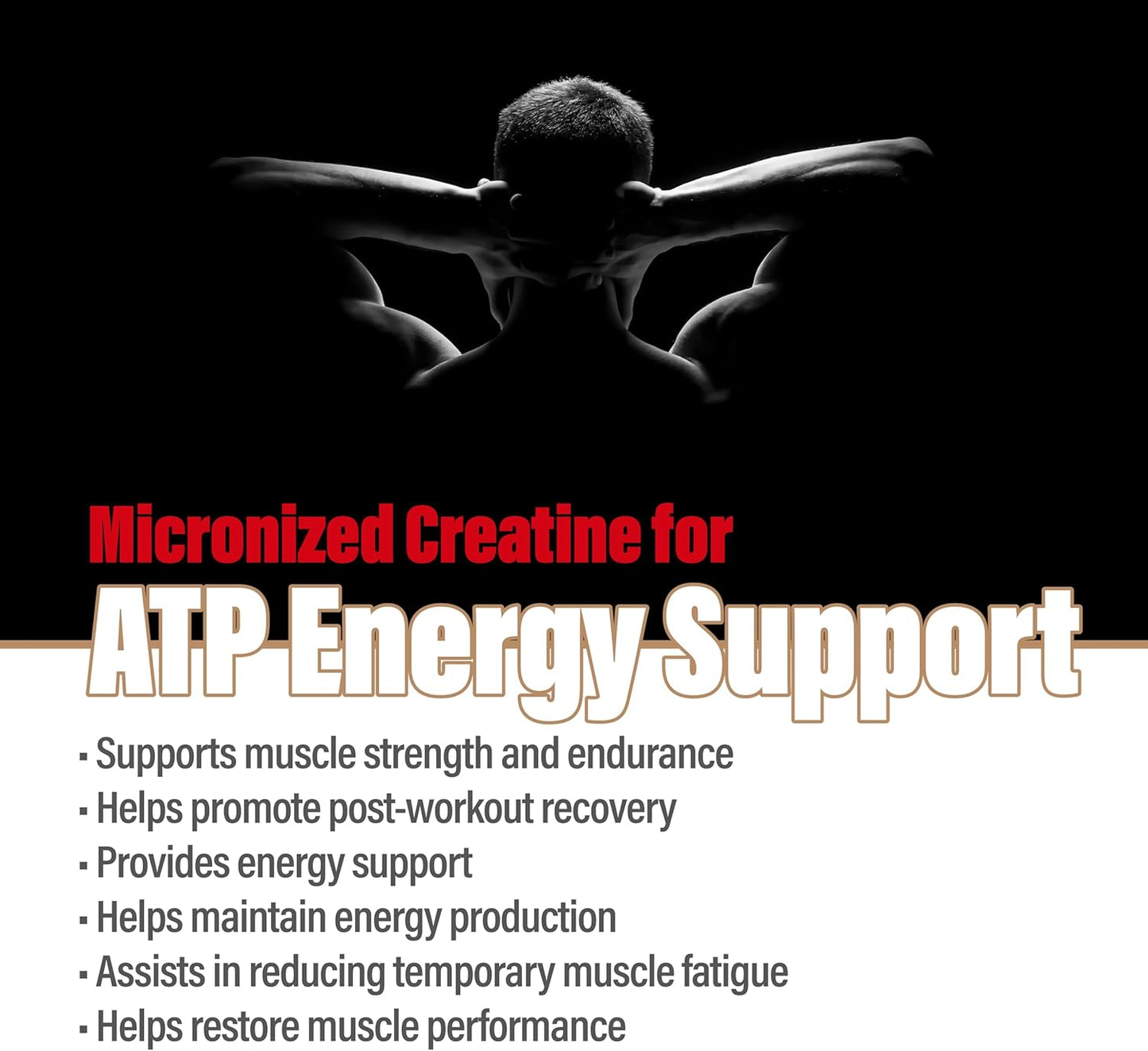 Advertisement for micronized creatine with a silhouette of a person lifting weights.
