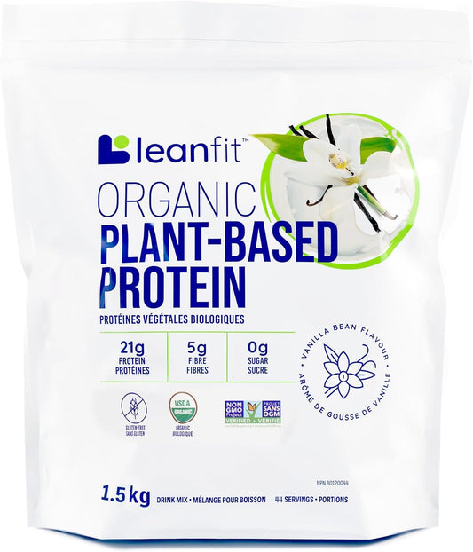 Leanfit Organic Plant-Based Protein Powder – Vanilla (21g Protein, Vegan, Dairy-Free, 1.5kg)
