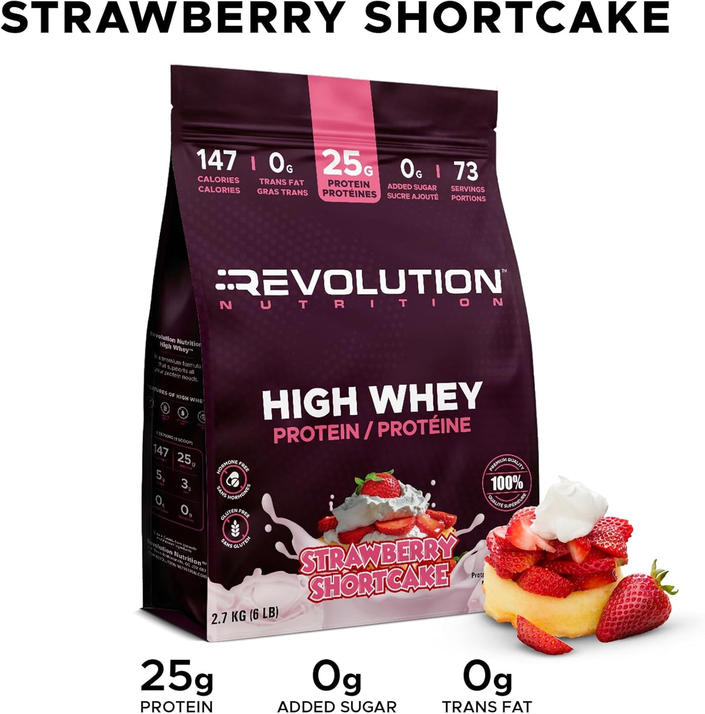 Revolution Nutrition High Whey Protein Strawberry Shortcake flavor package on a white background