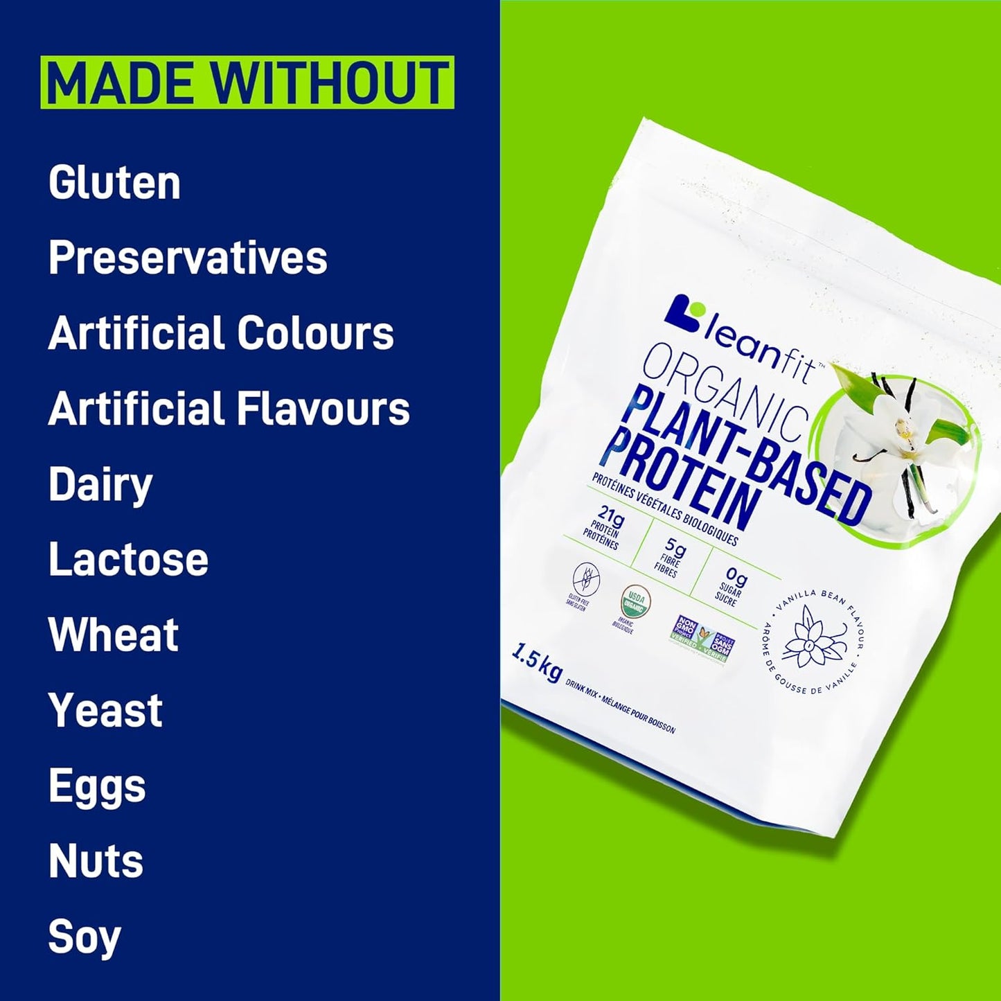 LeanFit Organic Plant-Based Protein – Vanilla - 44 Servings