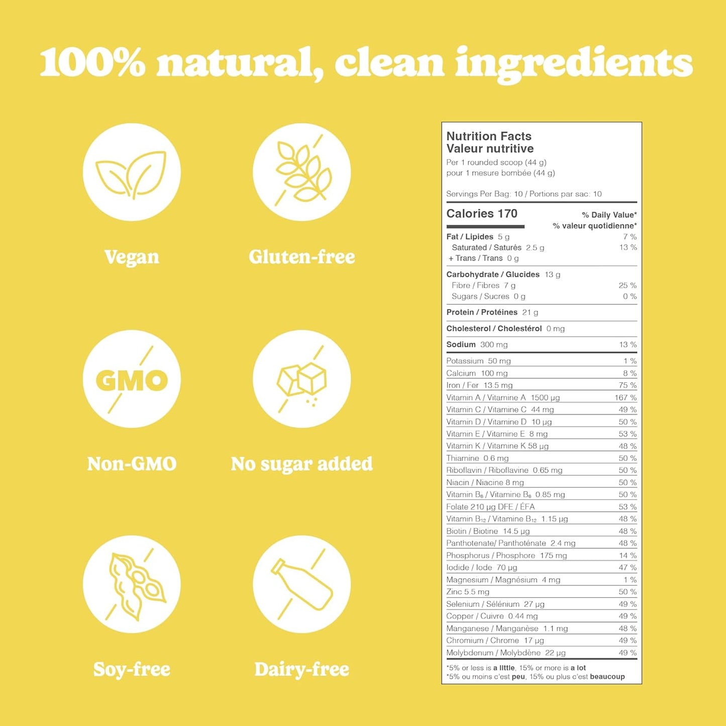 Nutrition label with health claims on a yellow background