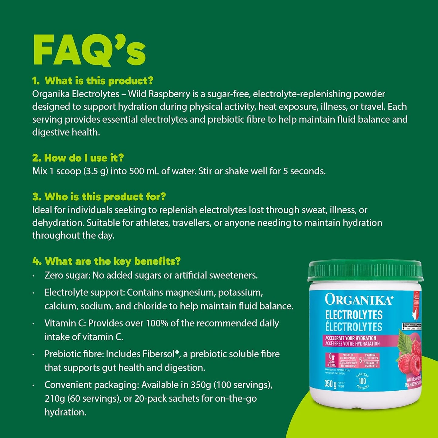 Organika Electrolytes - Raspberry - 100 Servings