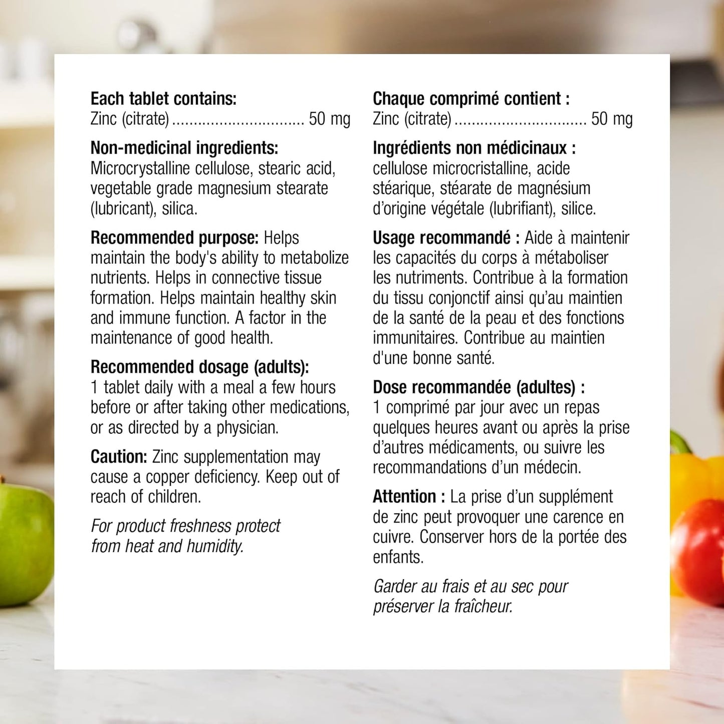 Product label with text on a white background