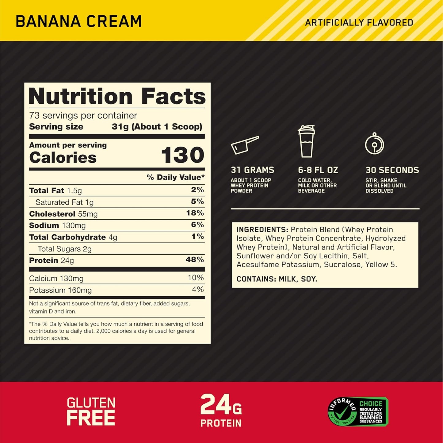 Optimum Nutrition Whey Protein - Banana Cream - 76 Servings
