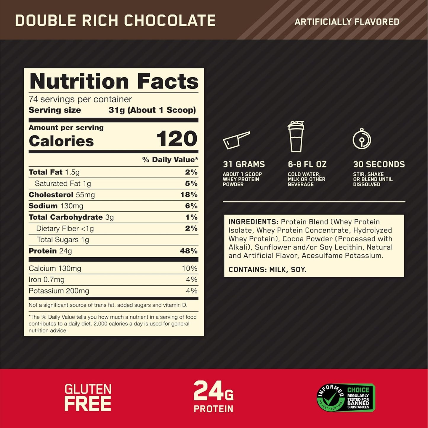 Optimum Nutrition Whey Protein - Double Rich Chocolate - 74 Servings