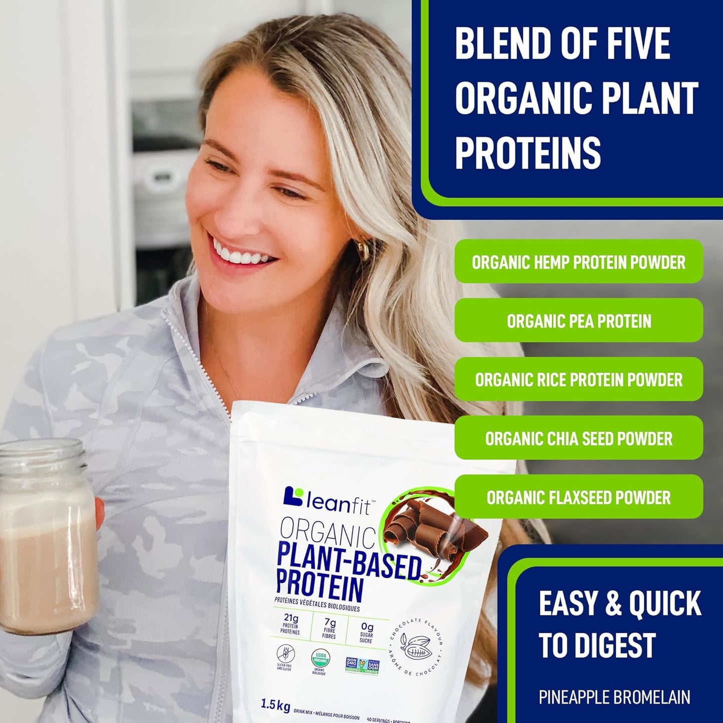 LeanFit Organic Plant-Based Protein – Chocolate - 44 Servings
