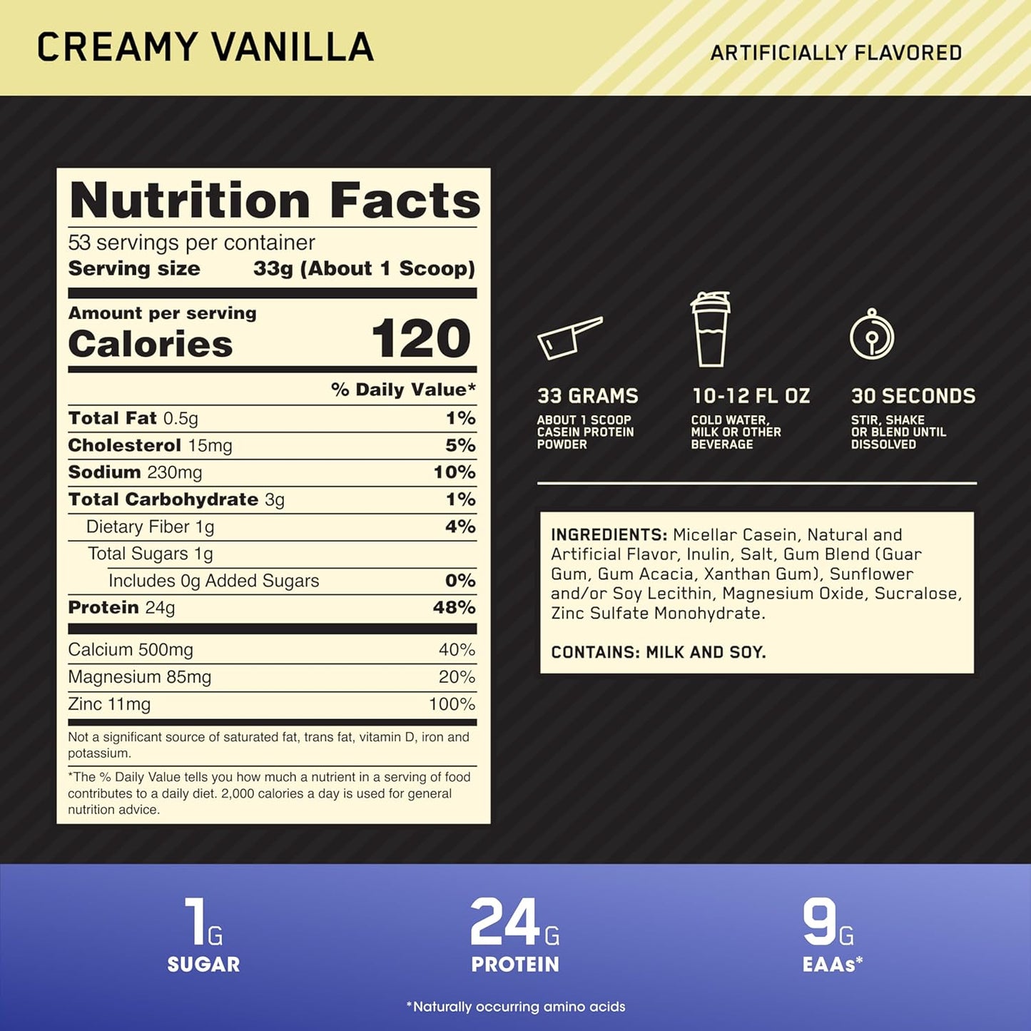 Optimum Nutrition Casein Protein - Vanilla - 53 Servings