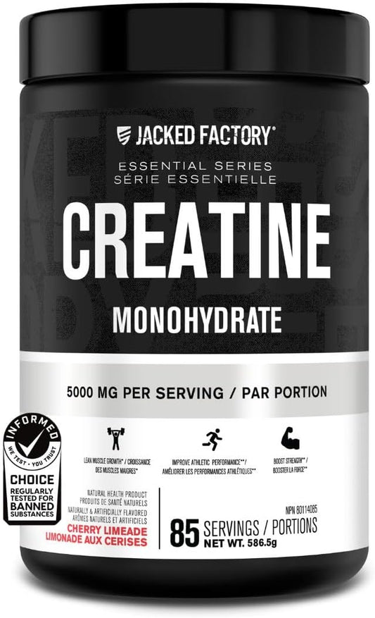 Jacked Factory Creatine Monohydrate supplement container on a white background