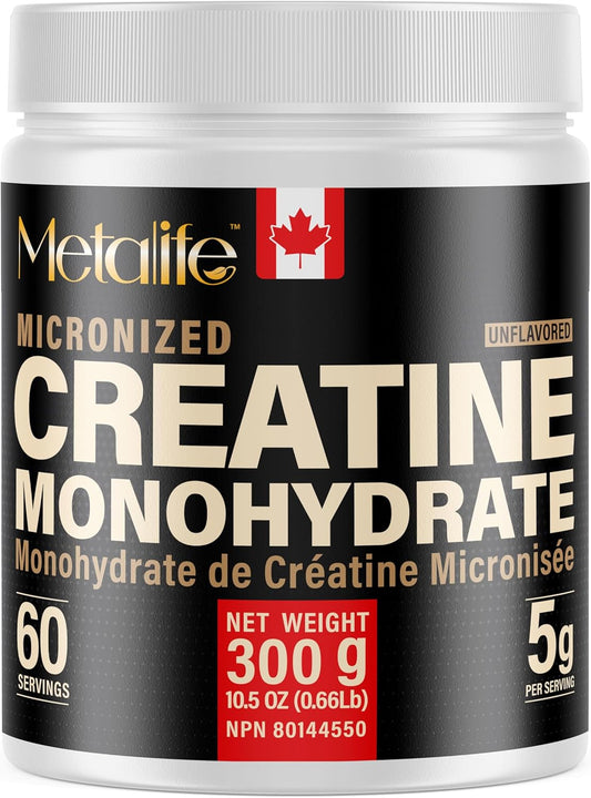Metalife Micronized Creatine Monohydrate supplement container on a white background