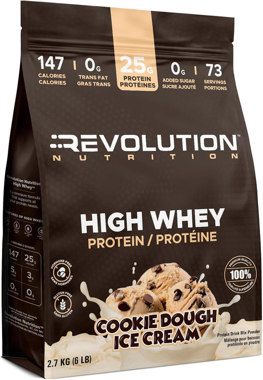 Revolution Nutrition High Whey Protein package for cookie dough ice cream flavor on a white background