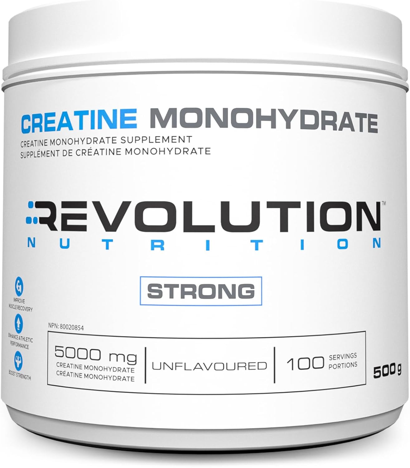 Revolution Nutrition Creatine Monohydrate supplement container on a white background